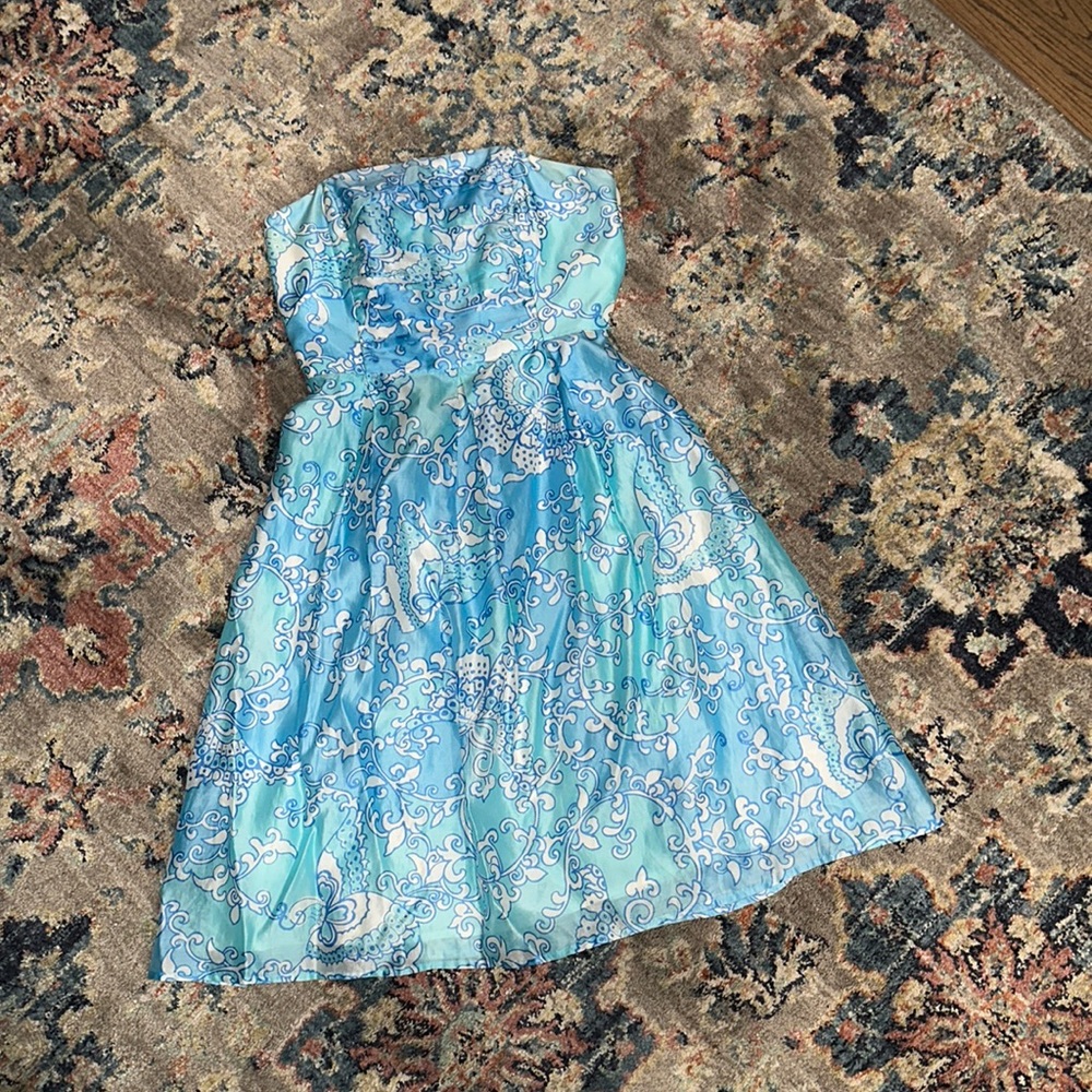 Lilly Pulitzer Strapless Dress in Blue and White